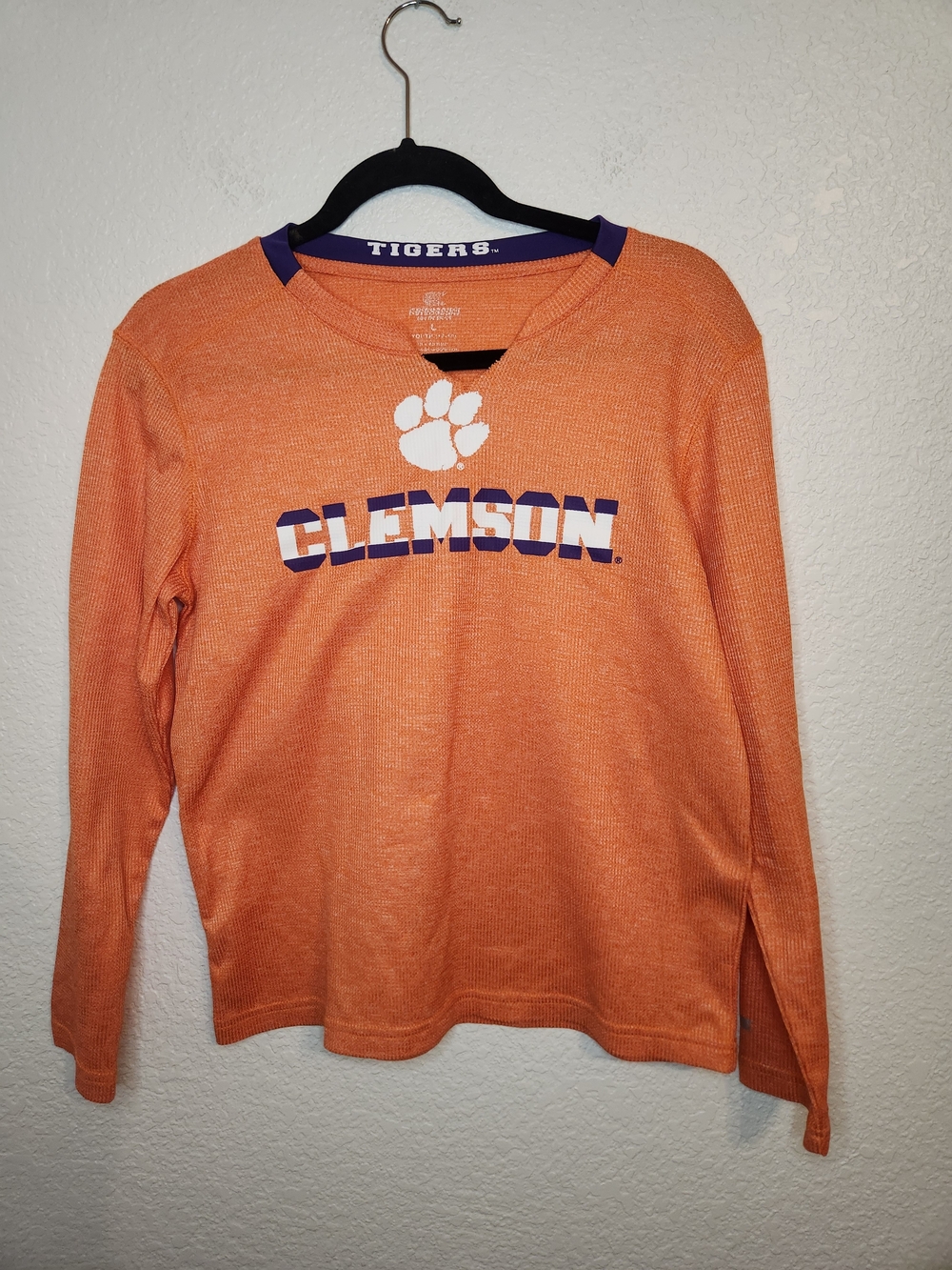 Clemson Tigers T-Shirt Youth Large Orange Crew Neck Long Sleeve NCAA